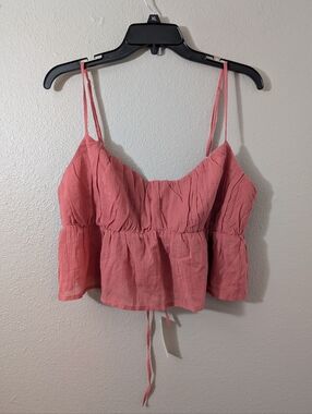 Anthropologie Women's Pink Spaghetti Strap Peplum Top Cotton